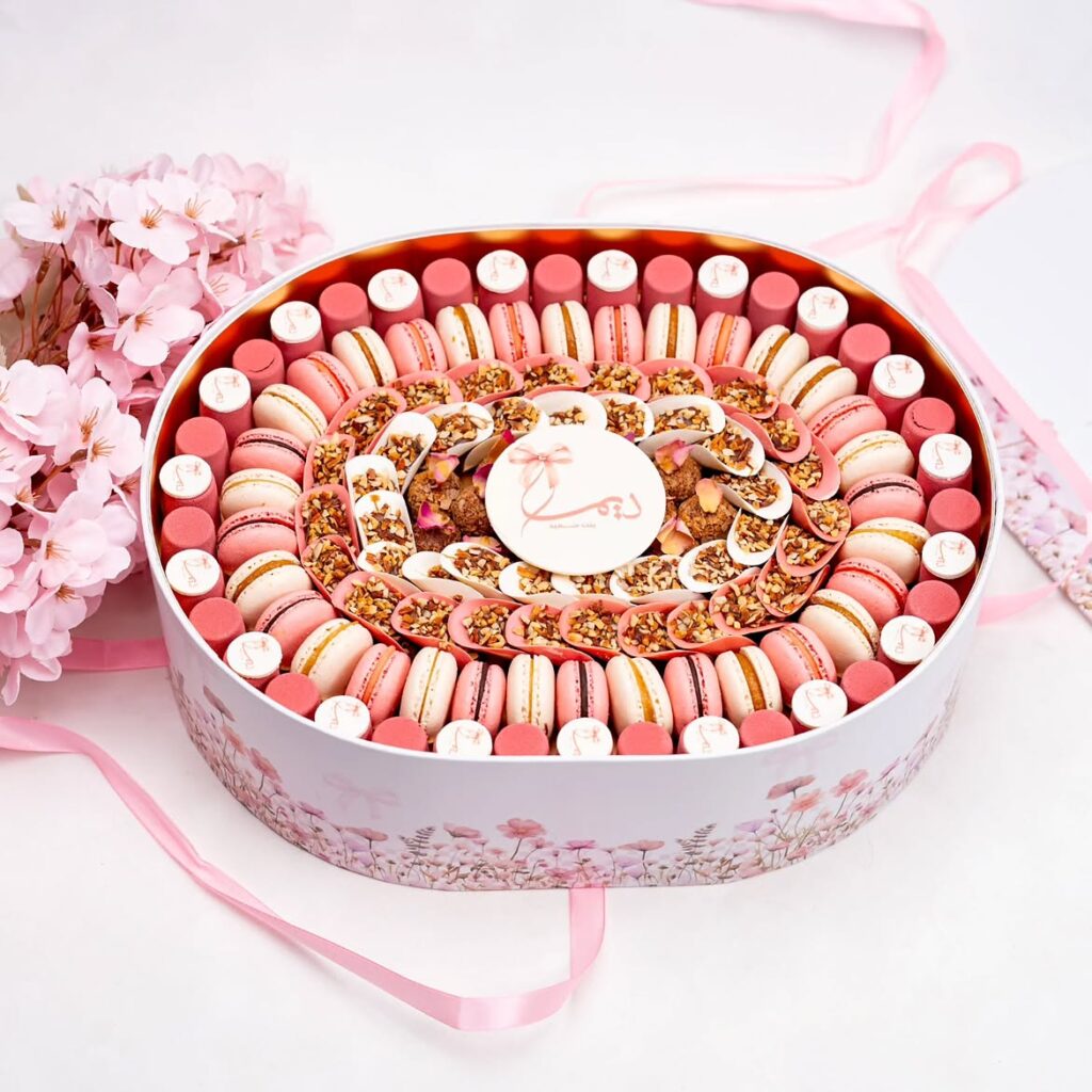 Luxury customized macarons and macaron tower by Fa Le Bon Chocolaiter in the UAE