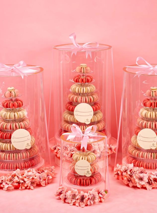 Luxury customized macaron tower by Fa Le Bon Chocolatier